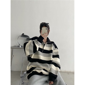 8805-P52美式复古oversize条纹卫衣女春秋季薄款宽松bf慵懒风