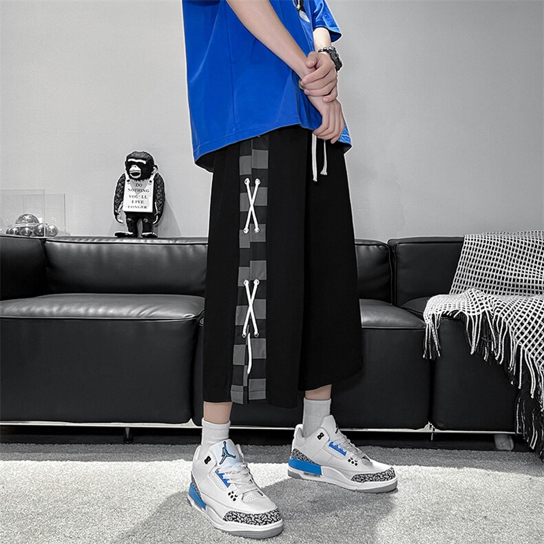 B221 2023夏装新款个性小众欧美风格子七分裤子 LK22029-P45图片