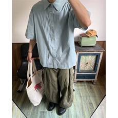 超好看褶皱衬衫2026夏季新款设计感小众宽松休闲百搭短袖衬衣潮，男装衬衫，星座601-1
