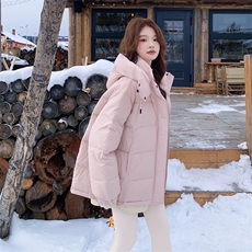 韩系粉色连帽羽绒服女冬超火好看高级小众漂亮加厚短款面包服外套，女装羽绒服，2C232