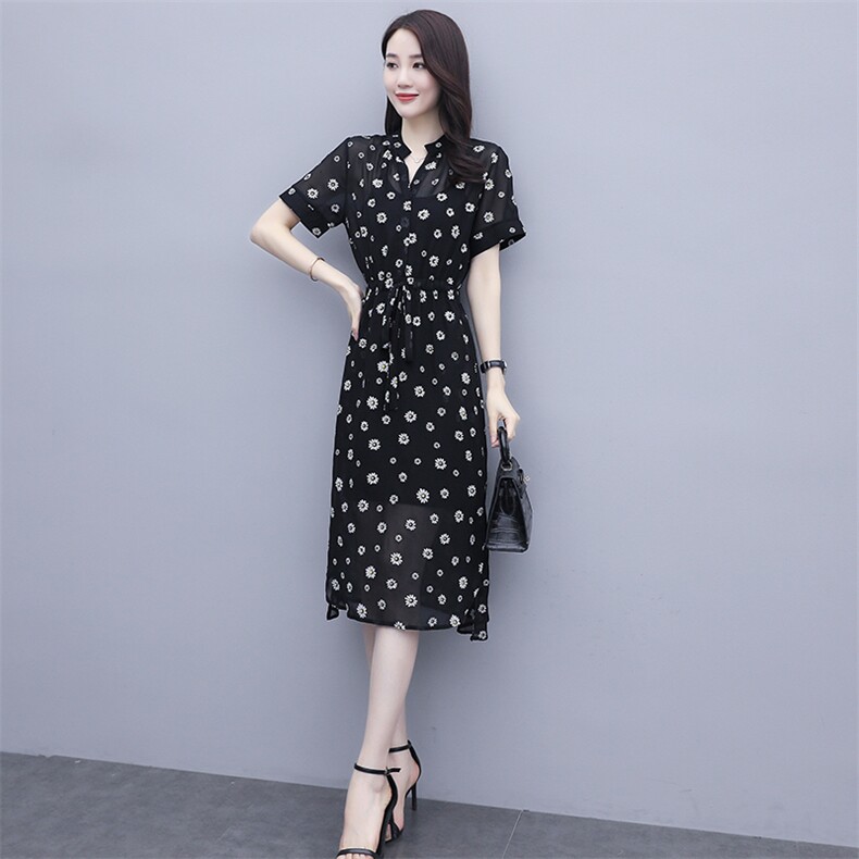 女士真丝桑蚕丝衬衫连衣裙女夏2024新款中年妈妈显瘦气质波点裙子,女装连衣裙,素月