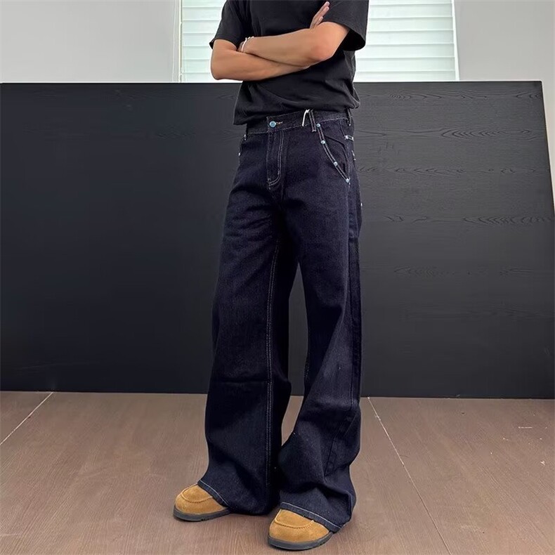 街头铆钉弯刀牛仔裤女2025新款牛仔裤宽松直筒阔腿裤BA3096-P55,男装牛仔裤,星座208-5