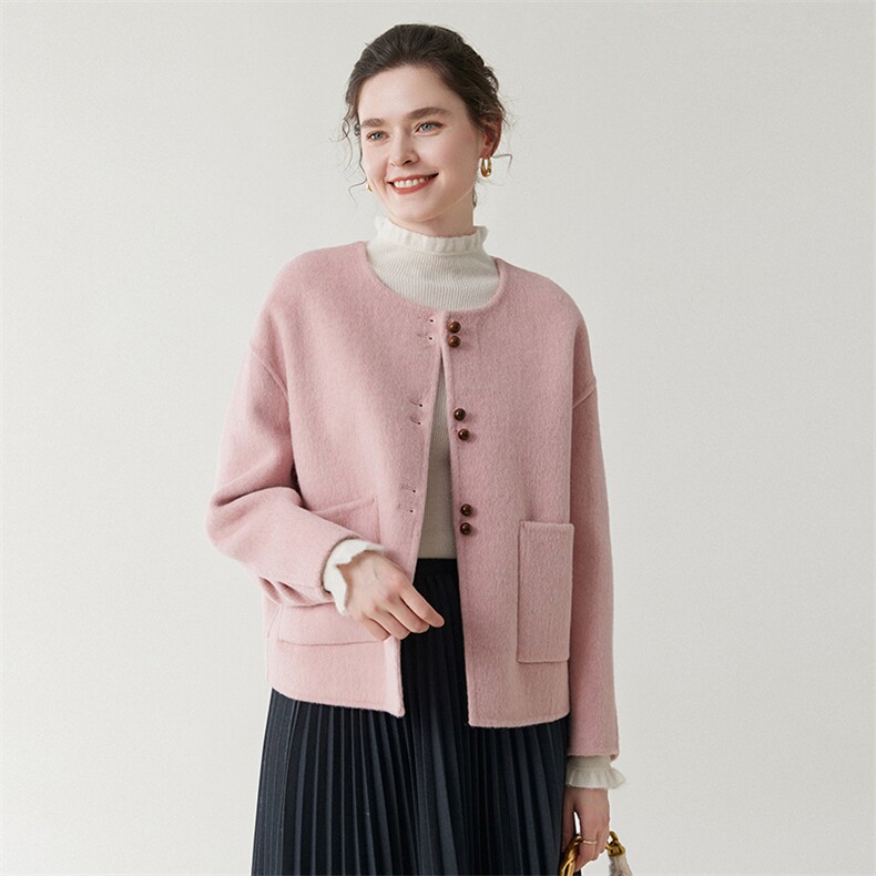 2025秋冬新款双面呢大衣女短款宽松系带高端羊毛呢子外套女，女装双面呢大衣，优远毛呢大衣