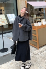 现货2025新款连帽单排扣休闲韩版双面羊毛大衣，女装毛呢外套，1C150