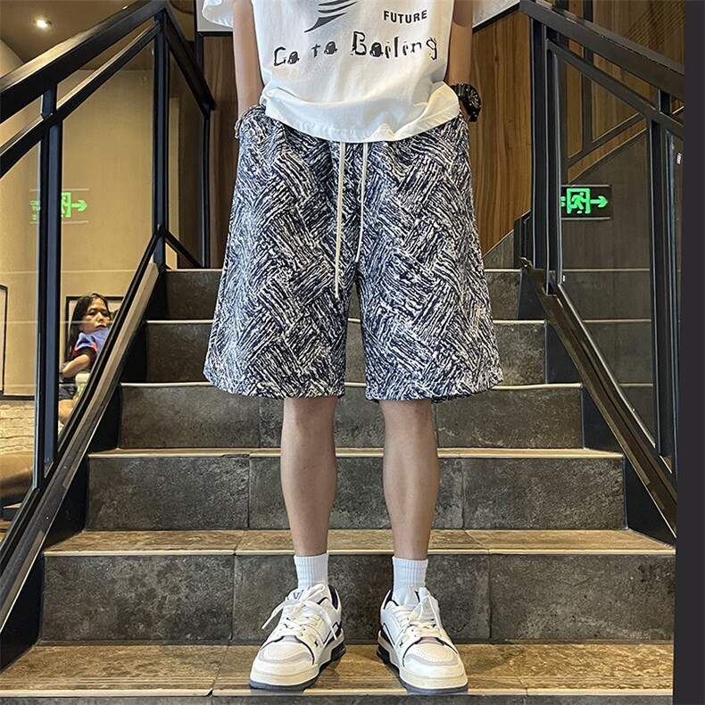 夏季运动休闲花短裤潮牌宽松直筒五分裤,男装牛仔裤,星座410-7