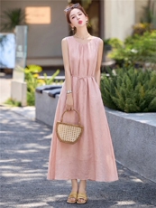 2026夏季新款，简约时尚无袖超仙插歇裙，上身显瘦，女装连衣裙，欧米莱