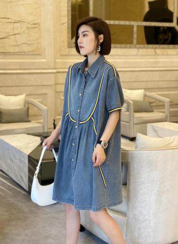 夏季阔版牛仔连衣裙，女装连衣裙，泡泡糖