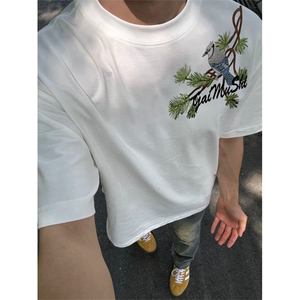 网图有货 美式原创潮牌刺绣罗汉松宽松设计感短袖t恤男女A417-P35图片