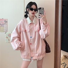 粉色小碎花牛仔外套女春秋季新款设计感撞色翻领夹克上衣C840-P98，男装工装外套，星座911-2(原星座613-2）