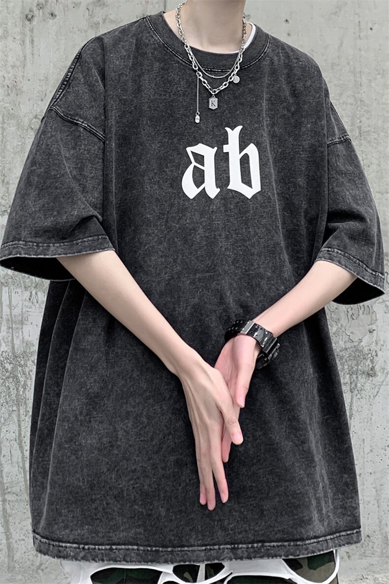 抖音供货、210克现货水洗发泡宽松版短袖T恤D223A-ST2310-P35,男装T恤,电商019-1