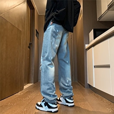 水洗做旧破洞牛仔裤男秋季新款美式复古高街直筒宽松K3014-P48，男装牛仔裤，星座1109-3