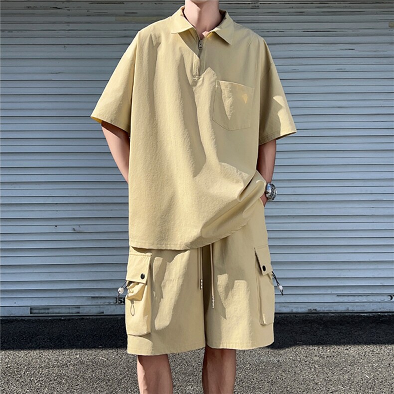109-TZ012-特批65夏季新款翻领短袖T恤工装短裤休闲套装,男装休闲套装,星座109
