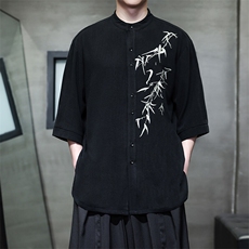 现货男士大码竹叶刺绣短袖衬衫T29-P65控89，男装衬衫，电商A021