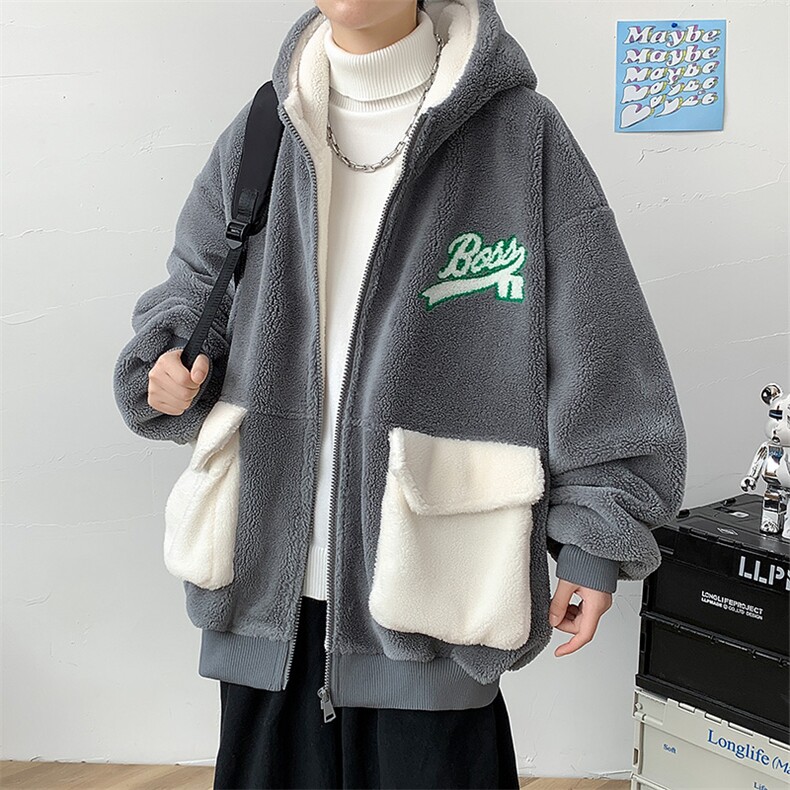 冬款加绒加厚棉衣绒里羊羔绒设计感连帽外套男士 922-P110控价158图片
