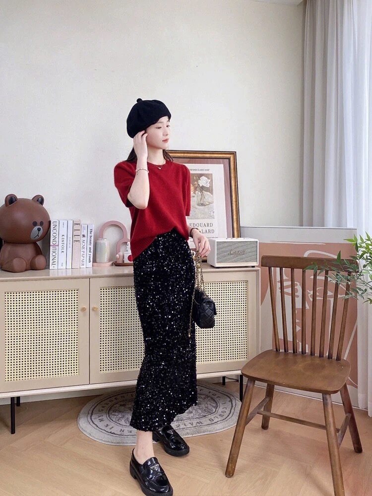 春秋款羊绒衫女圆领五分袖纯色短袖女套头针织中袖羊毛打底衫上衣,女装羊毛衫,恩泰羊绒