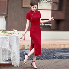 24年春夏季新款气质优雅时尚百搭复古新中式日常品质旗袍连衣裙，女装汉服/婚纱/旗袍/礼服，小荷流