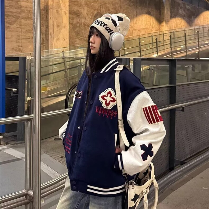潮美式复古刺绣字母拼接棒球服春季新款夹克外套JK0724-P65,男装夹克,星座308B-2