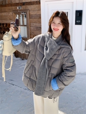 欧货2025冬休闲百搭毛线围脖90白鸭绒羽绒服女中长款连帽显瘦外套，女装羽绒服，艾米莉亚
