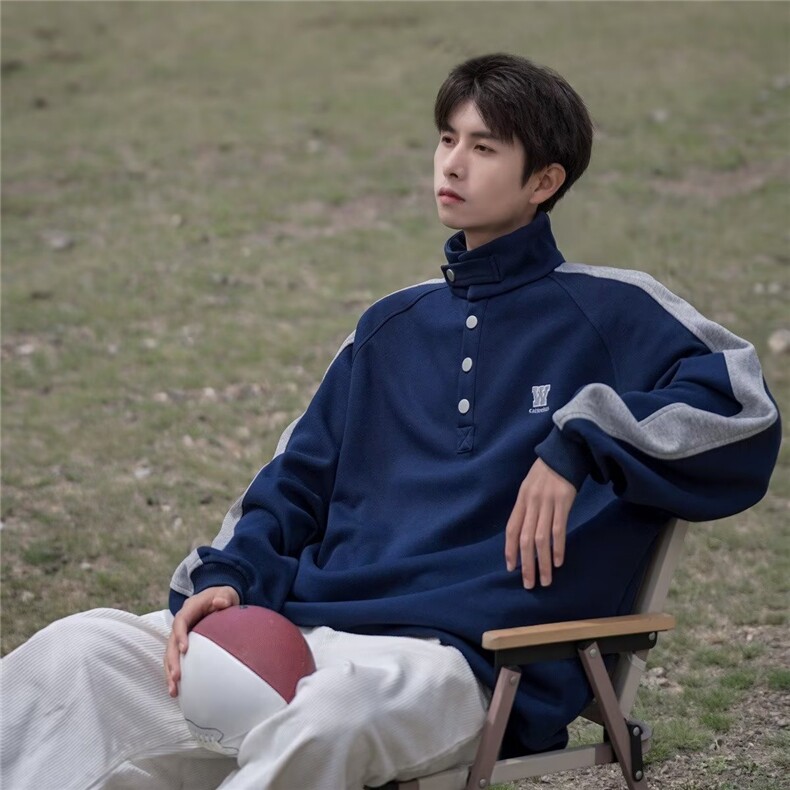 卫衣男韩版潮流拼色字母高领2025冬季新款ins宽松外套WB580-P47，女装短外套，星座412-3