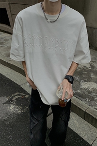 港风钢印字母潮短袖T恤男DT77775P25块特价控48：供抖音视频图片