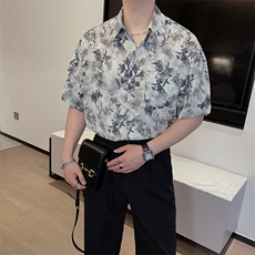 夏季新款免烫风短袖花衬衫男高级感痞帅宽松半袖衬衣潮0253-P53，男装T恤，电商B267