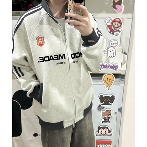 抖音得物美式高街重磅结构设计拼接织带立领印花卫衣外套 ACM4201图片