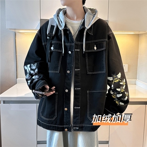 JK3028J-P95-限价138 M-5XL羊羔绒加绒牛仔夹克外套连帽棉服大码图片