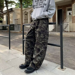 美式高街迷彩工装牛仔裤男女春秋季2025新款潮流宽松阔腿休闲长裤图片