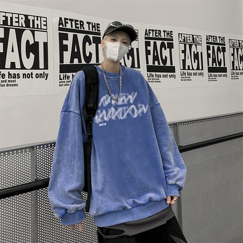 美式潮牌重磅水洗做旧圆领卫衣力推大码男BK5510-P58加绒P66,男装卫衣,星座517A