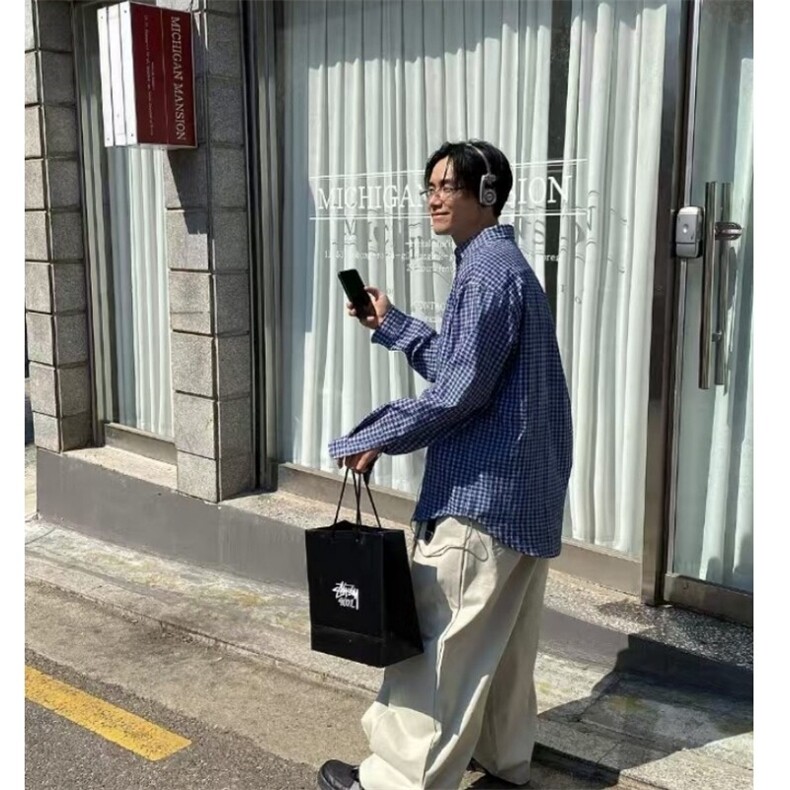 cityboy男士长袖衬衫小格子潮流翻领衬衣春休闲外套男914P45,男装衬衫,星座710