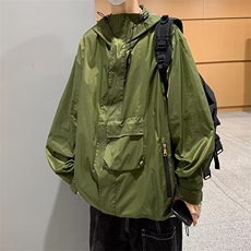 新款青春流行纯色标准夏季男风衣拉链潮流百搭潮连帽(不可脱卸)，男装夹克，星座716-4