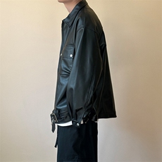现货-潮牌工装皮夹克男时尚宽松皮衣帅气潮流机车服-AP23092-P110，男装皮衣，电商A351