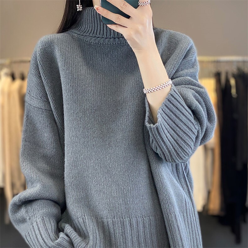 高领毛衣女洋气时尚百搭羊毛衫秋冬季宽松纯色简约,女装羊毛衫,琳华羊绒