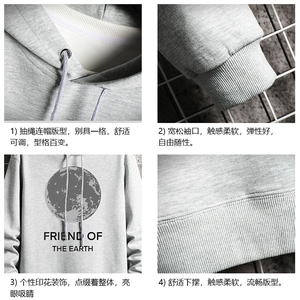 WY2254-P35 纯连帽卫衣男大码运动帽衫宽松薄 网格图片