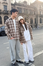 春季新款格子男女情侣款潮流宽松格纹衬衣，男装衬衫，星座1107-1