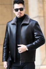 冬季新款中年男士商务休闲皮衣男装加厚保暖爸爸装皮毛一体外套，男装皮衣，电商B212（原钱塘6029）