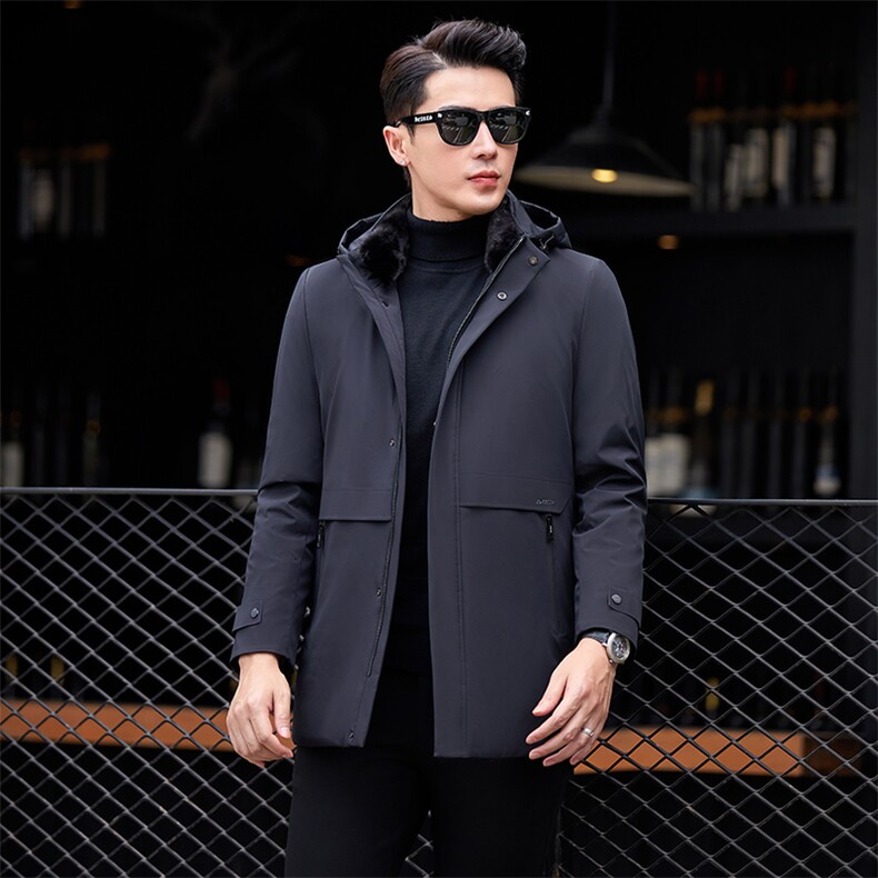 羽绒服连帽毛领冬季外套2023新款中年男士鸭绒服爸爸冬装休闲上衣,男装羽绒服,电商B212（原钱塘6029）