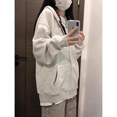 美式复古格子连帽卫衣外套宽松慵懒风开衫上衣513AKS2734特P38，女装短外套，星座513A