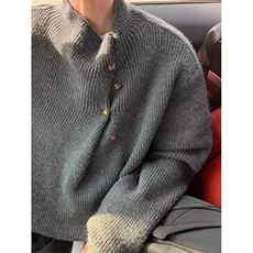 秋冬不规则纽扣设计感高领毛衣男痞帅慵懒针织衫上衣MBX070，男装针织衫/毛衣，星座1116A（原606A-3）
