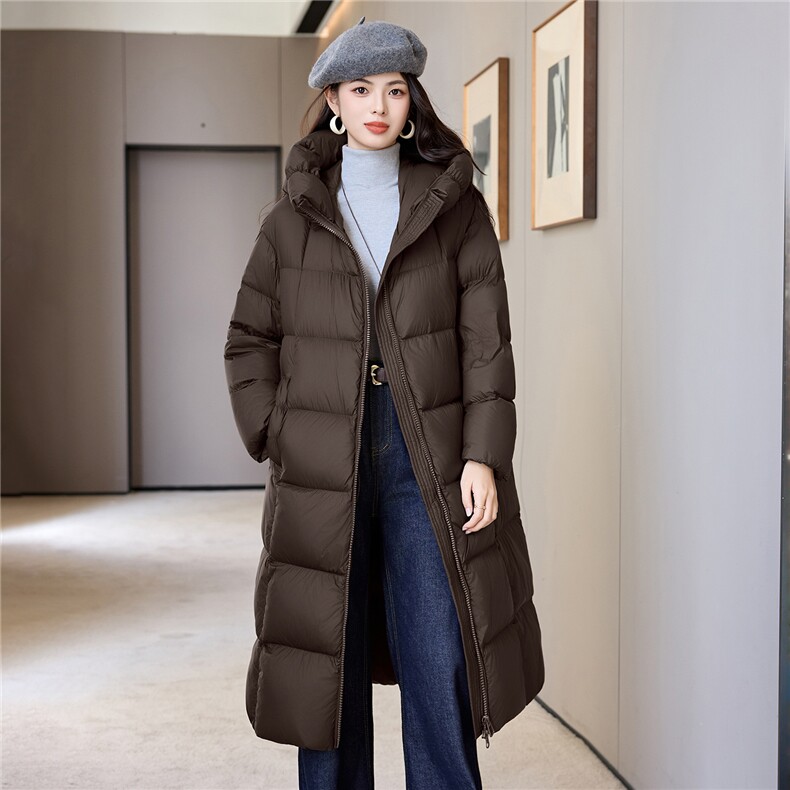 过膝加厚羽绒棉服2025新款白鸭绒加长款冬装外套直筒连帽棉袄女,女装羽绒服,阿舍尔精品