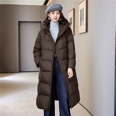 过膝加厚羽绒棉服2025新款白鸭绒加长款冬装外套直筒连帽棉袄女，女装羽绒服，阿舍尔精品