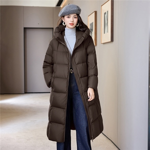过膝加厚羽绒棉服2025新款白鸭绒加长款冬装外套直筒连帽棉袄女图片
