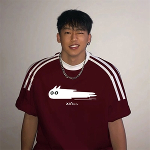 夏季美式高街重磅纯棉三条杠织带撞色男女短袖T恤ZD578-特P30