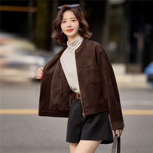 麂皮绒短款夹棉外套女2025新款帅气通勤穿搭冬装外套图片
