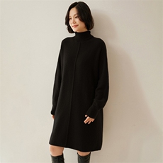 优雅气质高领羊绒连衣裙中长款显瘦毛衣裙时尚百搭保暖女装，女装连衣裙，绒创羊绒