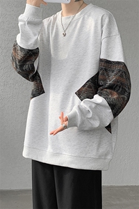 8XL-M 春秋季圆领拼接撞色民族风卫衣男新款潮牌上衣服WY005P58图片