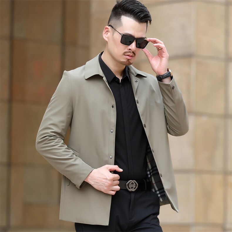 纯色翻领夹克男2023秋季新款中年商务休闲时尚宽松外套男装,男装夹克,电商B212（原钱塘6029）