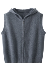 品牌高级感马甲女士连帽拉链连宽松无袖羊毛针织帽衫毛衣坎肩，女装马甲，温贝羊绒