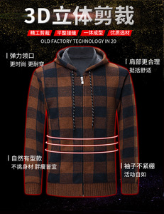 新款加绒加厚连帽男士拉链棉衣开衫宽松格子上衣跨境 KF8738 P55图片