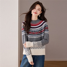 羊毛衫北欧费尔岛半高领毛衣秋冬新款休闲百搭软糯针织上衣，女装羊毛衫，艾米